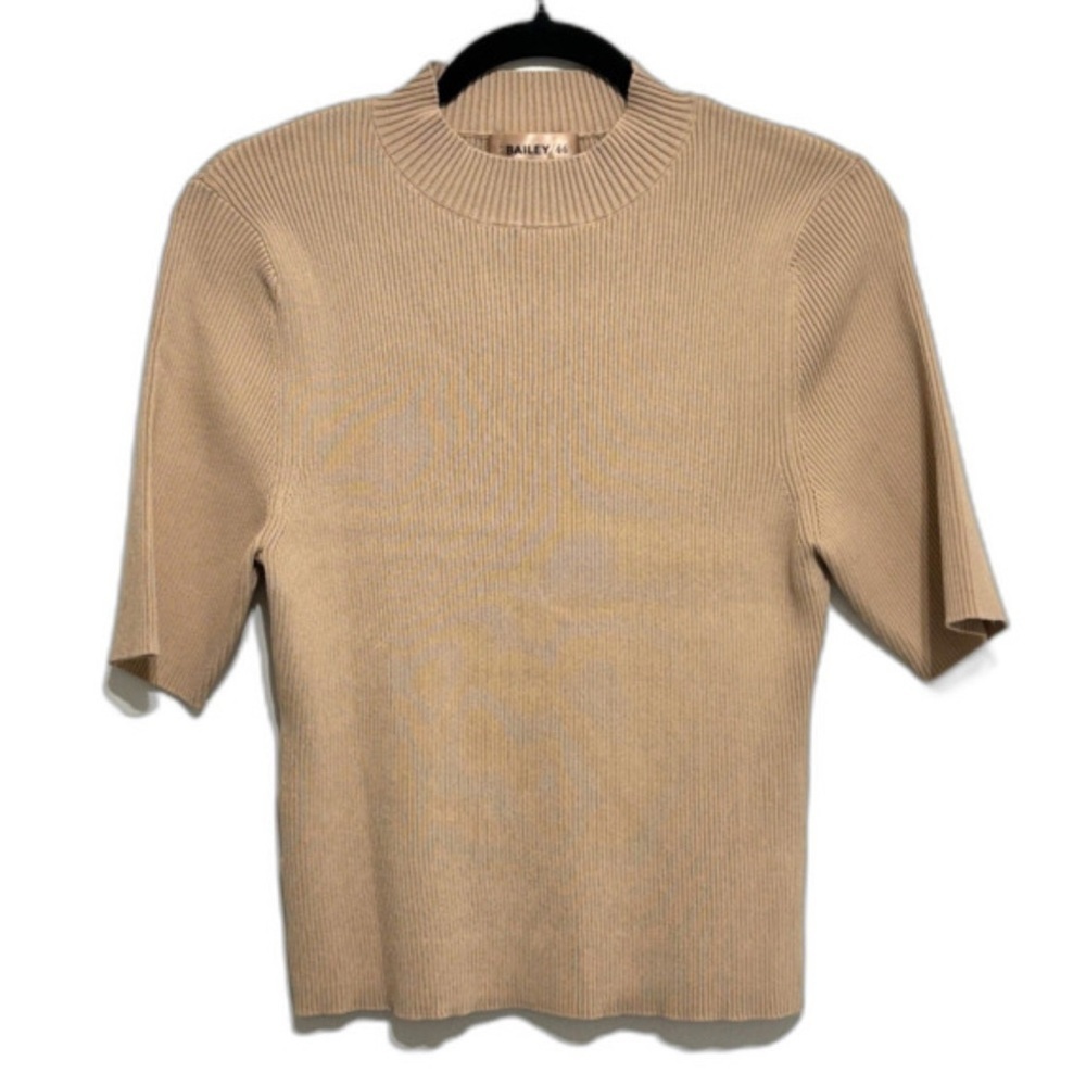 Bailey 44 large ribbed mock neck ribbed beige top shirt
